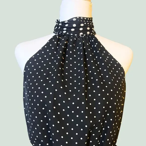 Betsey Johnson Black & White Polka Dot Halter Cocktail Dress | Semiformal Whimsy - Picture 6 of 9